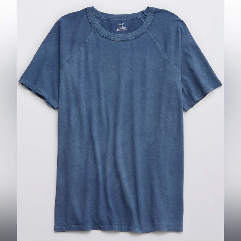 Oversized blue Aerie, distressed neck line, boyfriend t-shirt.